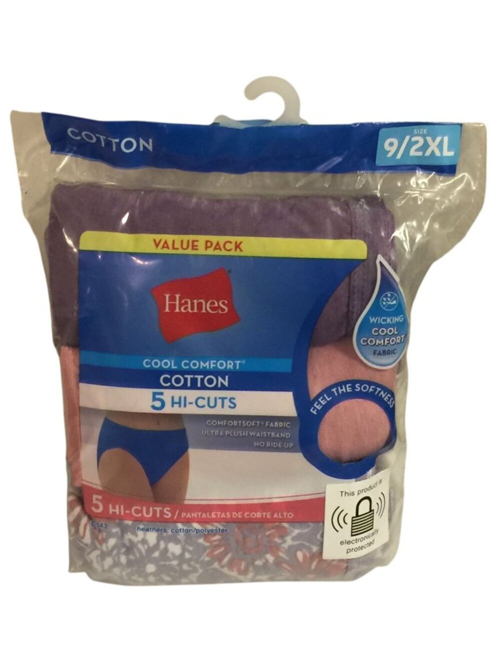 Hanes Cool Comfort Cotton Hi-Cuts Value Pack Set of 5 Size 9/2XL Lilac Rose Whit